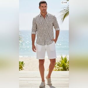 NWT Daniel Cremieux White and Purple Paisley Linen Shirt Sharp! Men's Size XXL